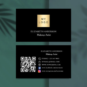 Black white logo Qr code social media premium Business Card