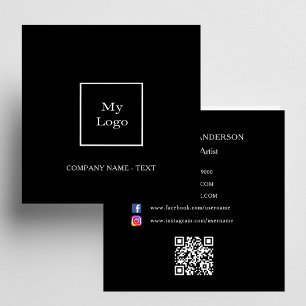 Black white logo QR code social media premium Square Business Card