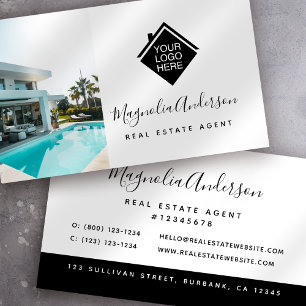 Black White Logo Real Estate  Business Card