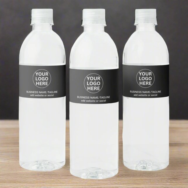 Black & White Logo & Text l Promotional Business Water Bottle Label (Creator Uploaded)