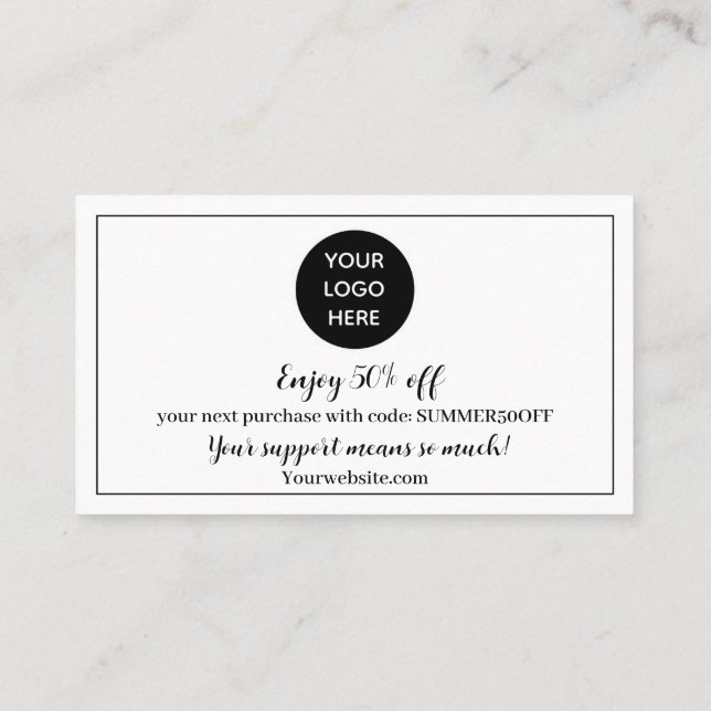 Black White Logo Thank you Business Reward Punch Loyalty Card (Back)
