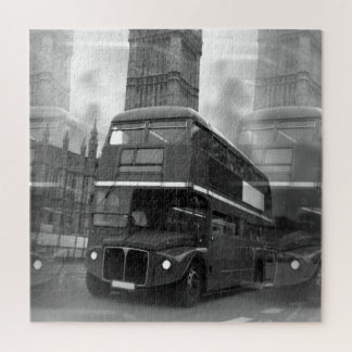 Black & White London Bus & Big Ben Jigsaw Puzzle