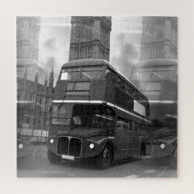 Black & White London Bus & Big Ben Jigsaw Puzzle (Vertical)