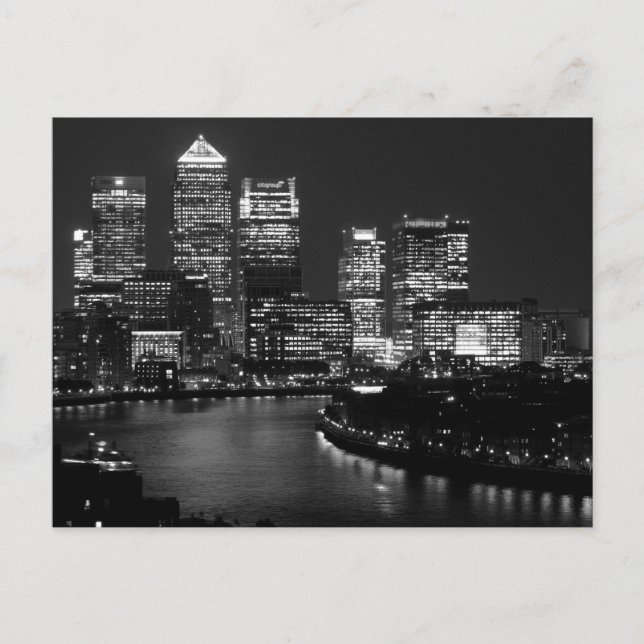Black White London City Night UK British Travel Postcard (Front)