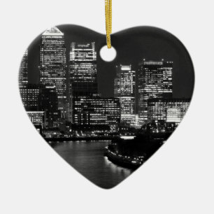 Black White London City Night UK Travel Ceramic Tree Decoration