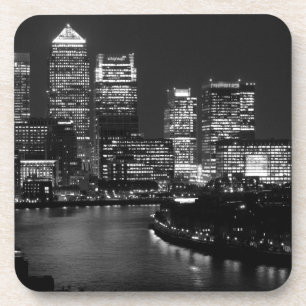 Black White London City Night UK Travel Coaster