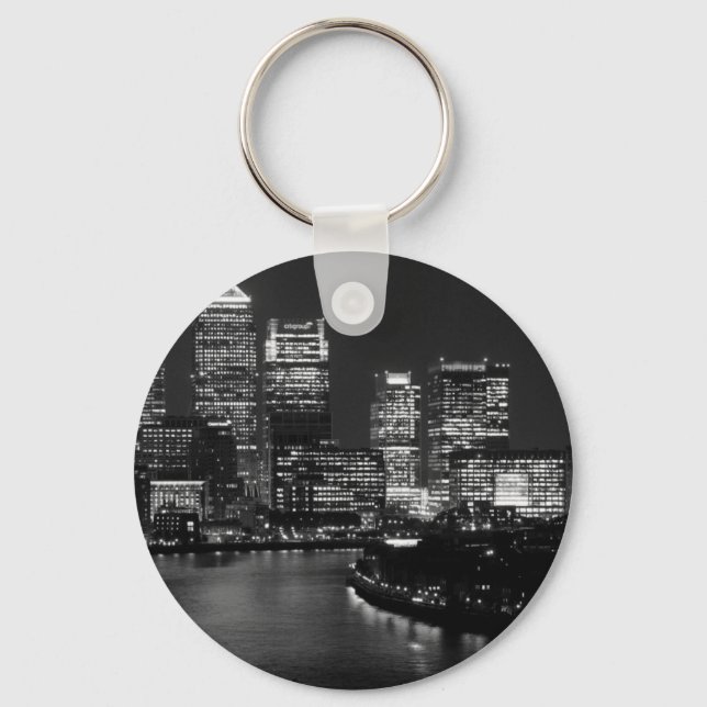 Black White London City Night UK Travel Key Ring (Front)