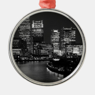 Black White London City Night UK Travel Metal Tree Decoration
