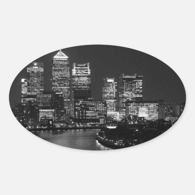 Black White London City Night UK Travel Oval Sticker (Front)