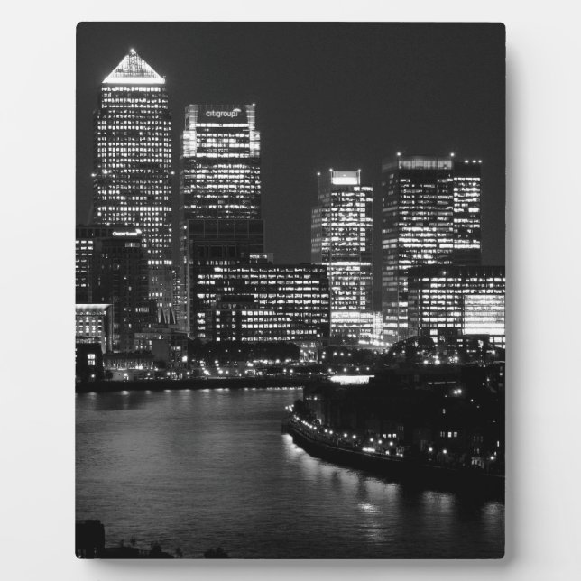Black White London City Night UK Travel Plaque (Front)