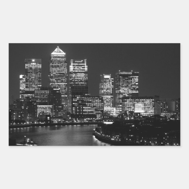 Black White London City Night UK Travel Rectangular Sticker (Front)