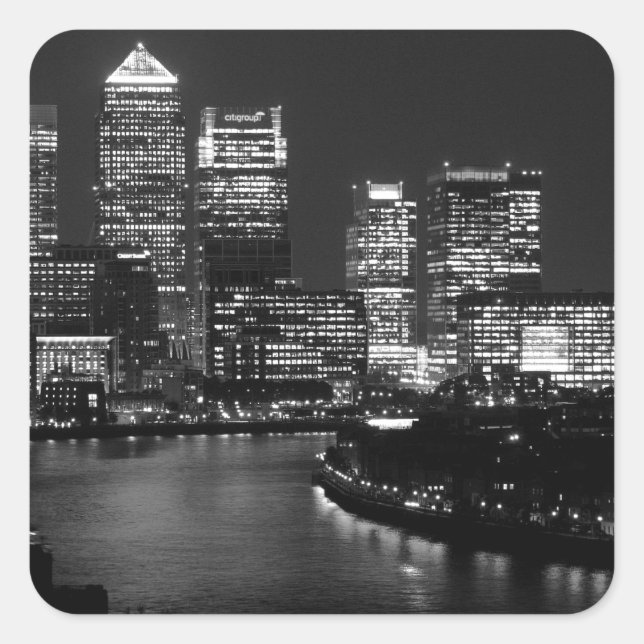 Black White London City Night UK Travel Square Sticker (Front)