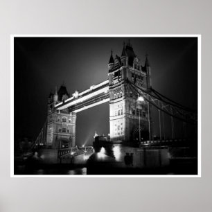 Black White London Tower Bridge at Night Poster