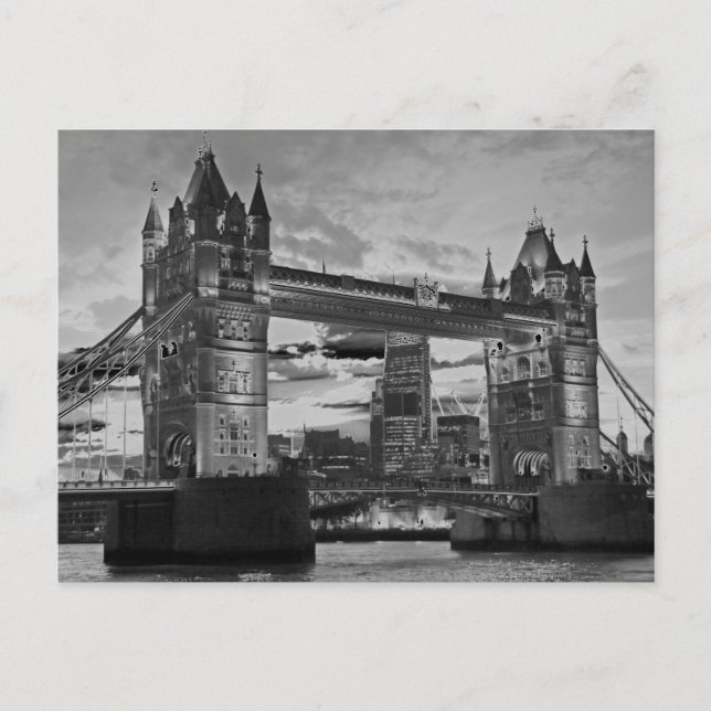 Black White London Tower Bridge British Travel Postcard (Front)