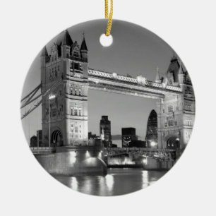 Black White London Tower Bridge Ceramic Tree Decoration