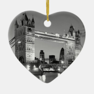 Black White London Tower Bridge Ceramic Tree Decoration