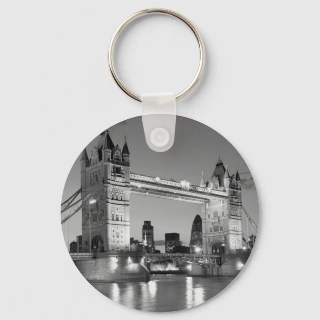 Black White London Tower Bridge Key Ring (Front)
