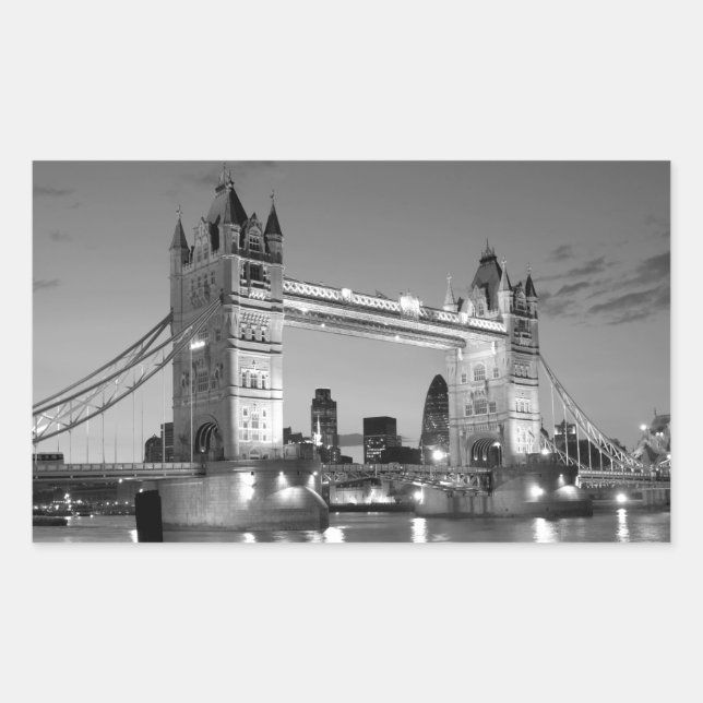 Black White London Tower Bridge Rectangular Sticker (Front)