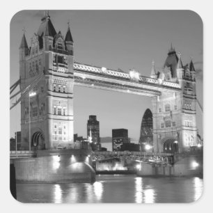 Black White London Tower Bridge Square Sticker