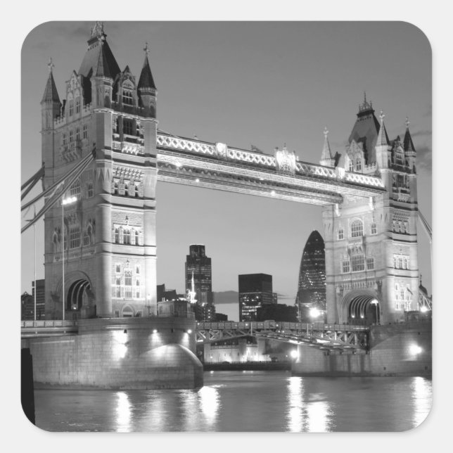 Black White London Tower Bridge Square Sticker (Front)