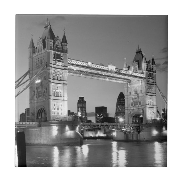Black White London Tower Bridge Tile (Front)