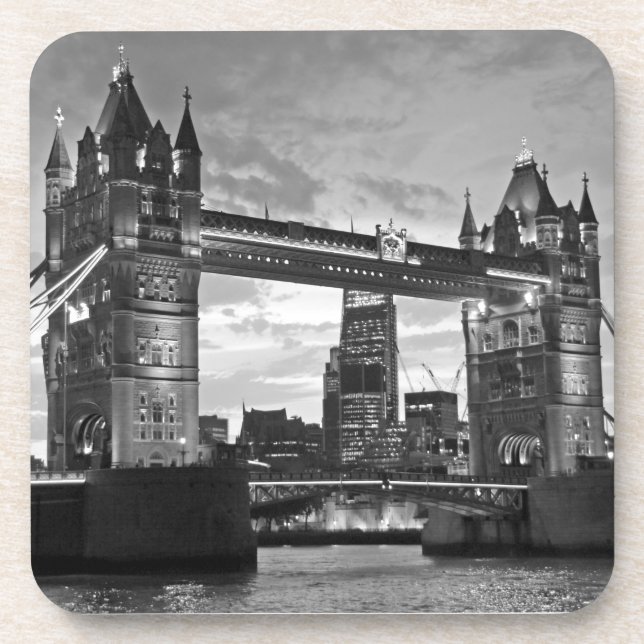 Black White London Tower Bridge UK Travel Coaster (Front)