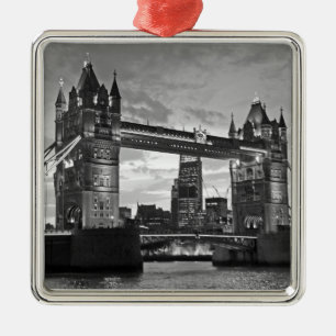 Black White London Tower Bridge UK Travel Metal Tree Decoration