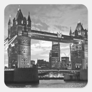 Black White London Tower Bridge UK Travel Square Sticker