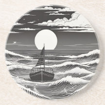 Black White Lonely Boat in Trouble at Sea