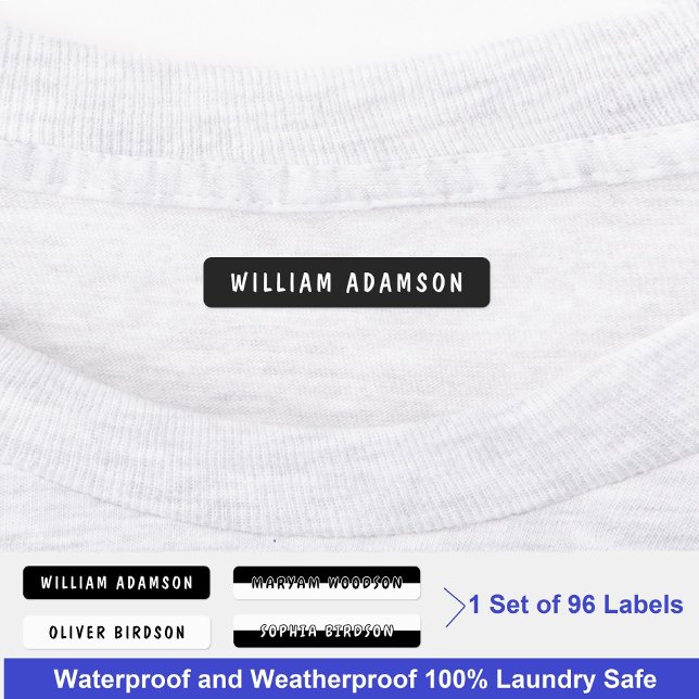 Black & White Long Last Name | Waterproof Clothing (kids name labels waterproof)