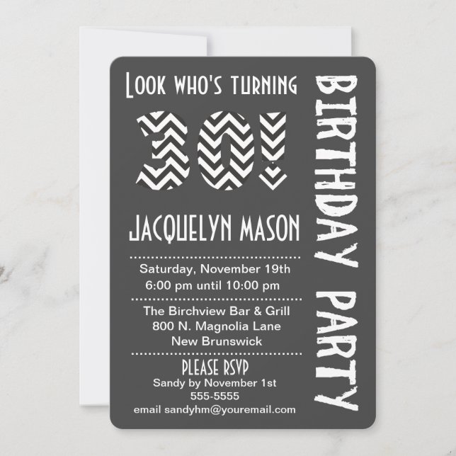 Black/White Look Who's Turning 30 Birthday Invite (Front)