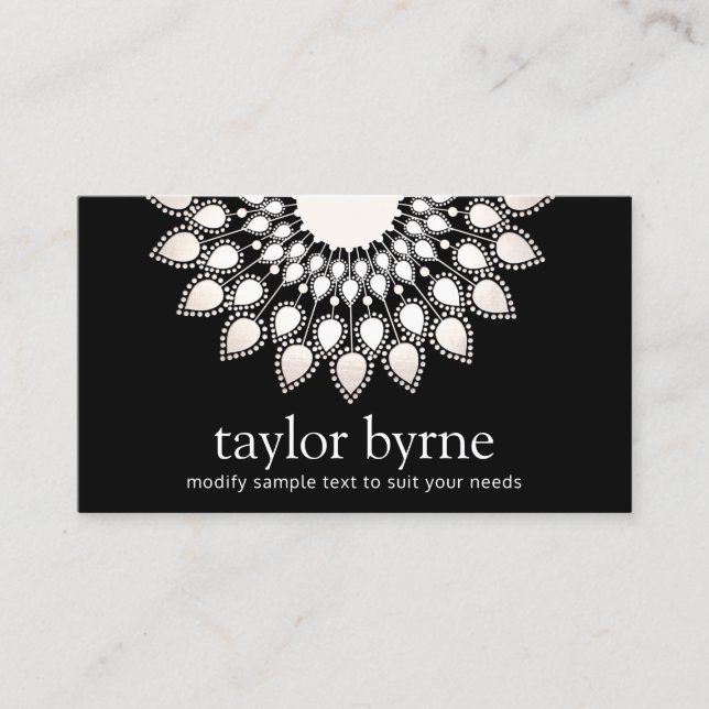 Black White Lotus Flower Mandala Business Card (Front)