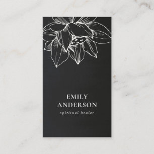 BLACK WHITE LOTUS SIMPLE REIKI SPIRITUAL HEALER BUSINESS CARD