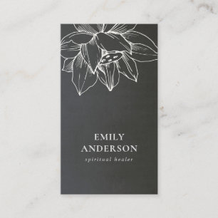 BLACK WHITE LOTUS SIMPLE REIKI SPIRITUAL HEALER BUSINESS CARD