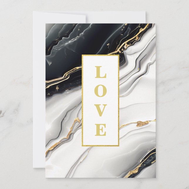 *~ BLACK WHITE LOVE AR66 QR  + RSVP Agate Wedding Invitation (Front)