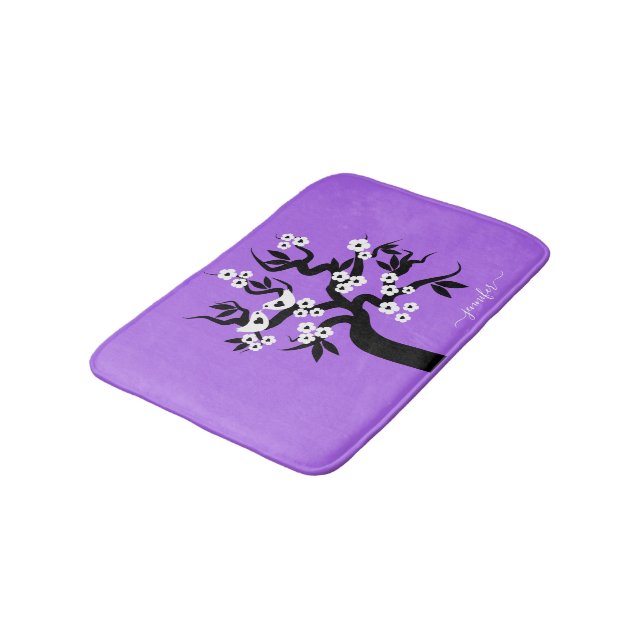 Black, white love birds cherry tree purple bath mat (Angled)