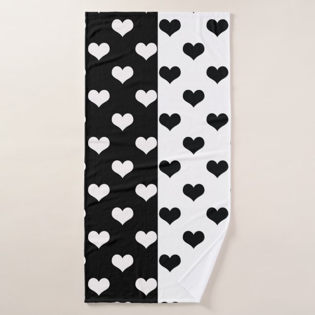 Black White Love Heart Pattern Bath Towel (Bath Towel)