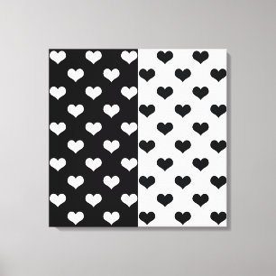 Black White Love Heart Pattern Canvas Print