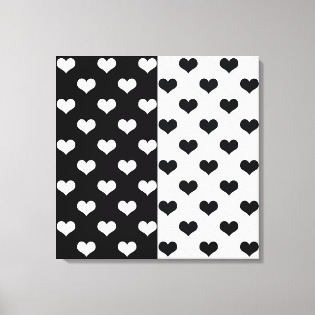 Black White Love Heart Pattern Canvas Print (Front)