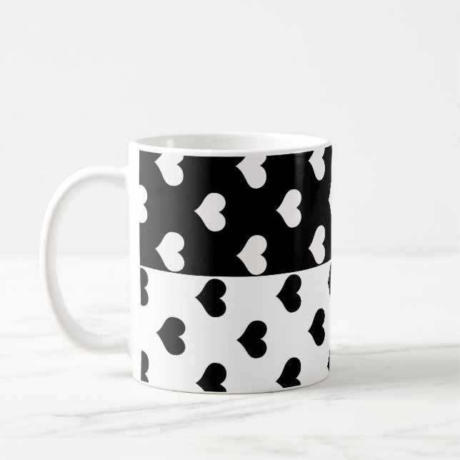 Black White Love Heart Pattern Coffee Mug (Left)