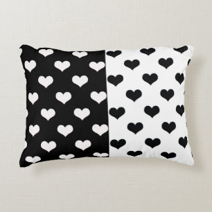 Black White Love Heart Pattern Decorative Cushion