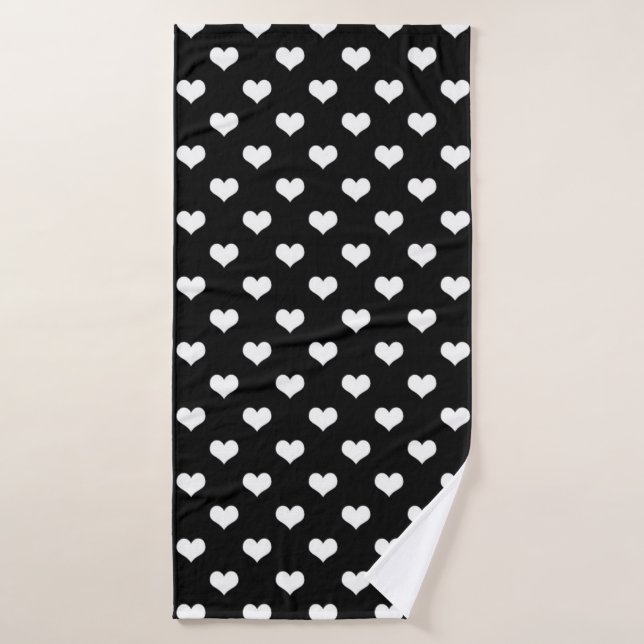 Black White Love Heart Pattern Design  Bath Towel (Bath Towel)