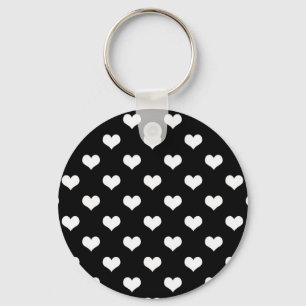 Black White Love Heart Pattern Design Key Ring