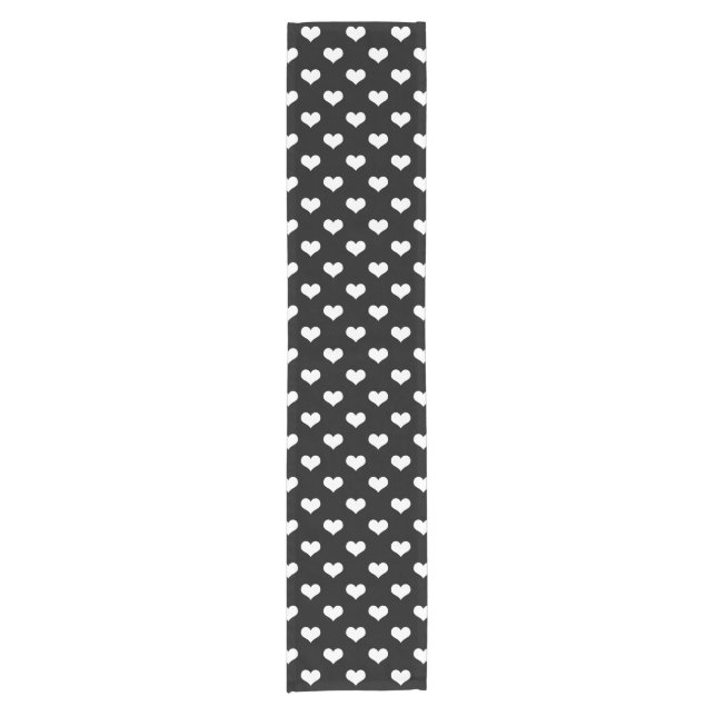 Black White Love Heart Pattern Design  Short Table Runner (Front)