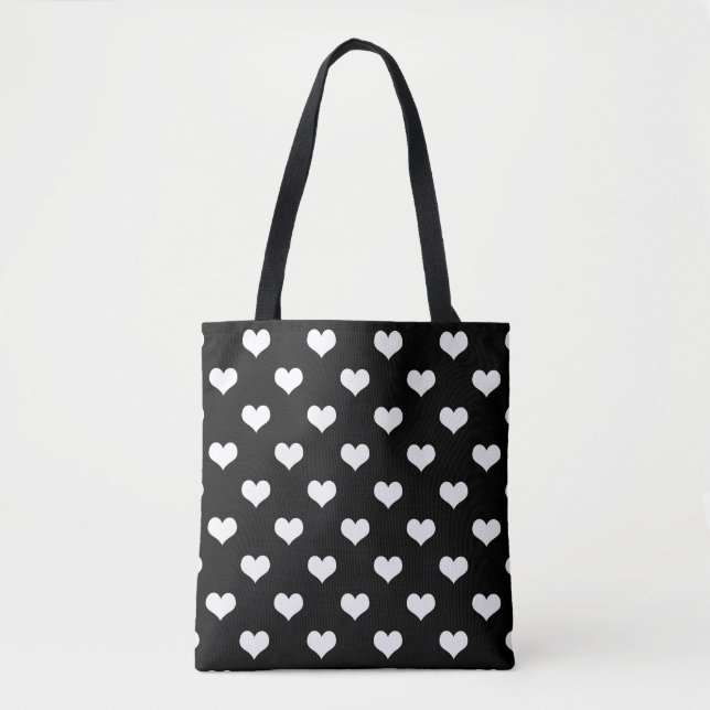 Black White Love Heart Pattern Design  Tote Bag (Front)