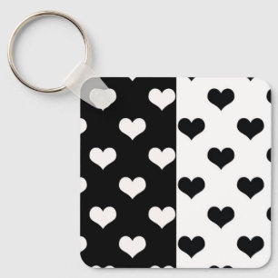 Black White Love Heart Pattern Key Ring