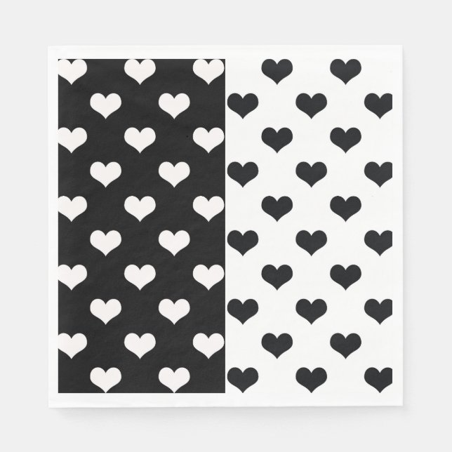 Black White Love Heart Pattern Napkin (Front)