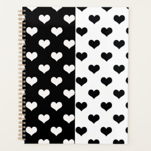 Black White Love Heart Pattern Planner