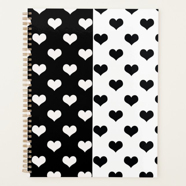 Black White Love Heart Pattern Planner (Front)