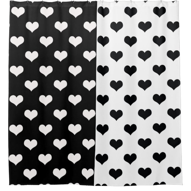 Black White Love Heart Pattern Shower Curtain (Front)